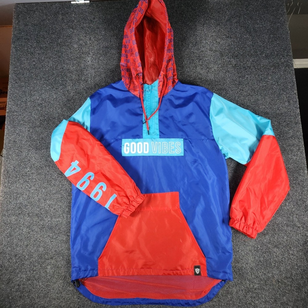 Retro Encrypted Supply Co Good‎ Vibes 1994 Windbreaker Hooded 1/4 Zip Jacket XL